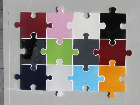 Carrelage puzzle en 13x13, pour  Alun Bacon, sté Festé Tiles, toutes couleurs possibles