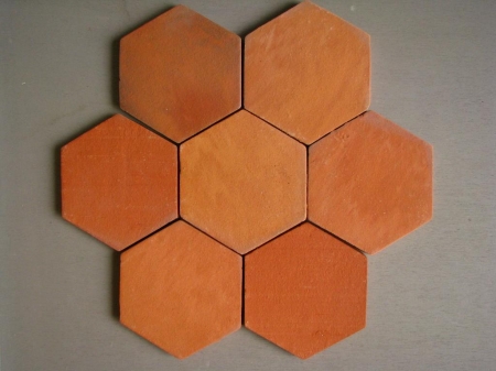Tomette hexagone 16x16 en terre cuite rosée beige aspect Tradition simple lisse IMG_5605