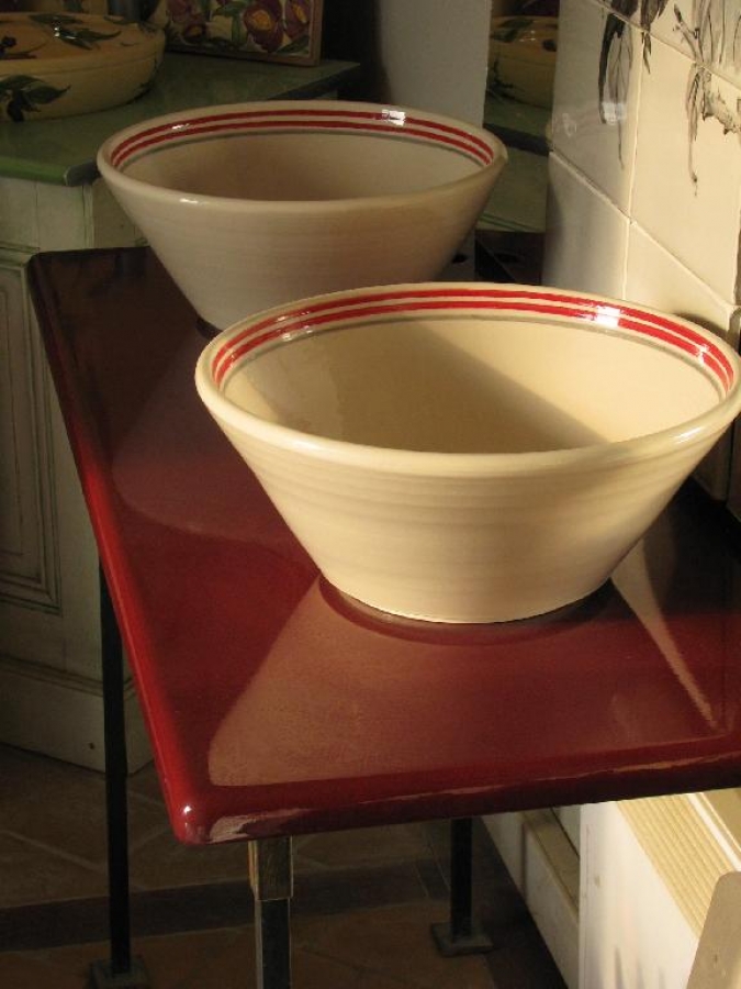 Plan en lave émaillée pour  2 vasques posées, ton rouge